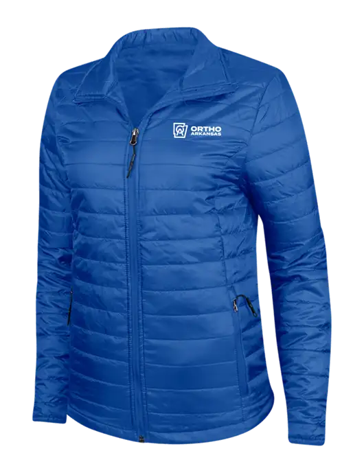 Dark Royal Blue Womens Puffy Packable Jacket w/Ortho Logo