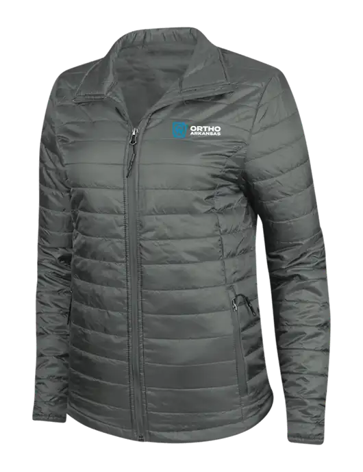 Dark Grey Womens Puffy Packable Jacket w/Ortho Logo