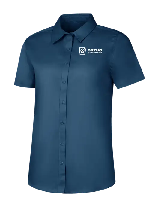 Womens Light Navy Short Sleeve Superpro React Twill Shirt w/Ortho Logo
