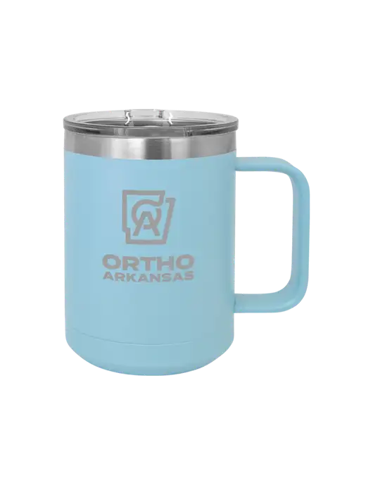 Polar Camel 15 oz Powder Coated Light Blue Vacuum Insulated Mug with Slider Lid w/Ortho Logo