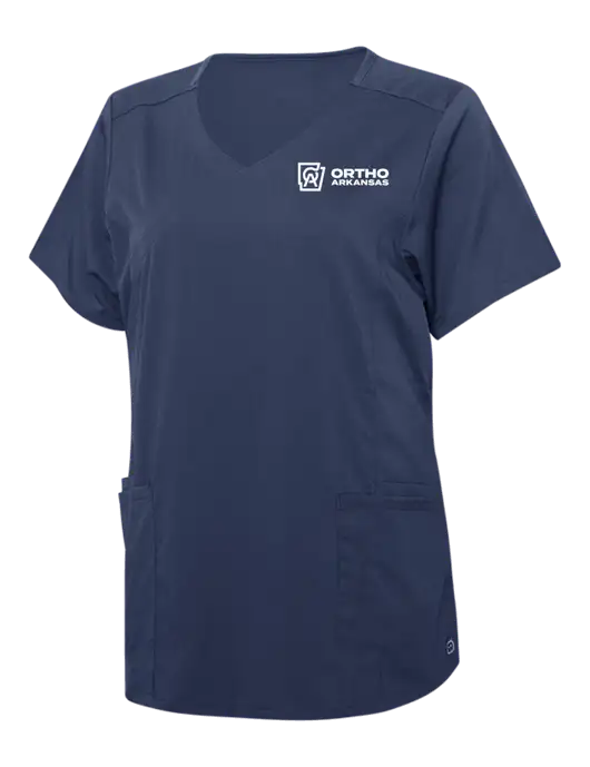 WonderWink Navy Womens Premiere Flex Mock Wrap Top w/Ortho Logo