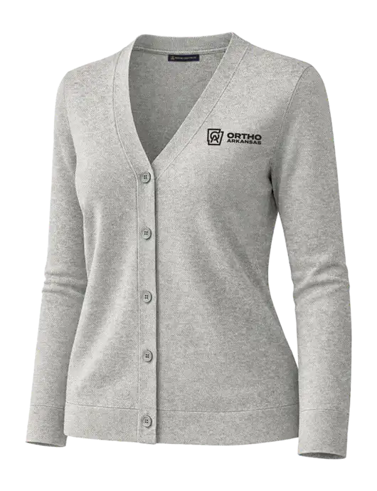 Brooks Brothers Womens Cotton Stretch Light Grey Heather Cardigan Sweater w/Ortho Logo
