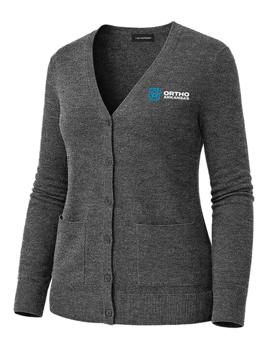 Womens Charcoal Heather Washable V-neck Cardigan Sweater w/Ortho Logo