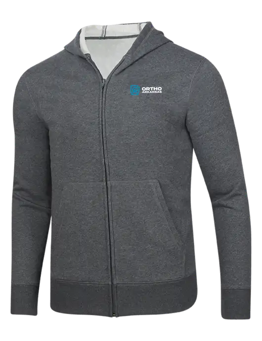 Full-Zip Dark Grey Heather Heavyweight Hooded Sweatshirt w/Ortho Logo