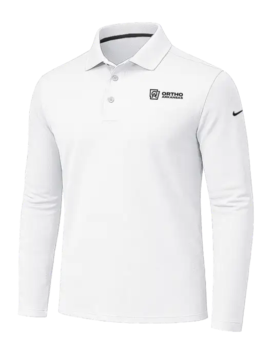 Nike White Dri-FIT Micro Pique 2.0 Long Sleeve Polo w/Ortho Logo