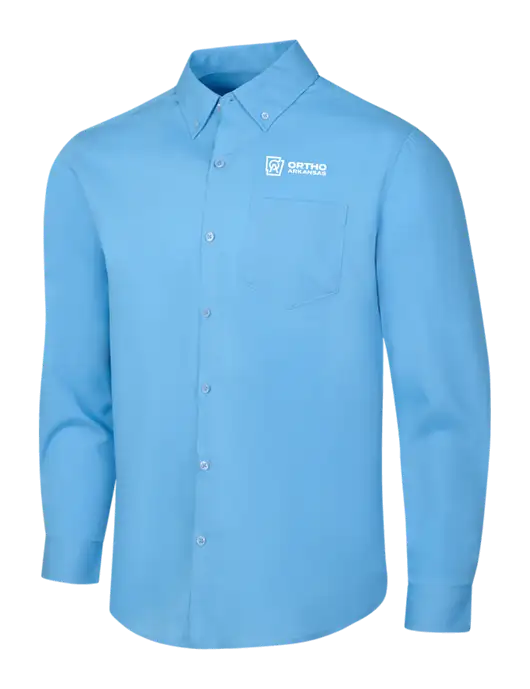 Carolina Blue Long Sleeve Carefree Poplin Shirt w/Ortho Logo