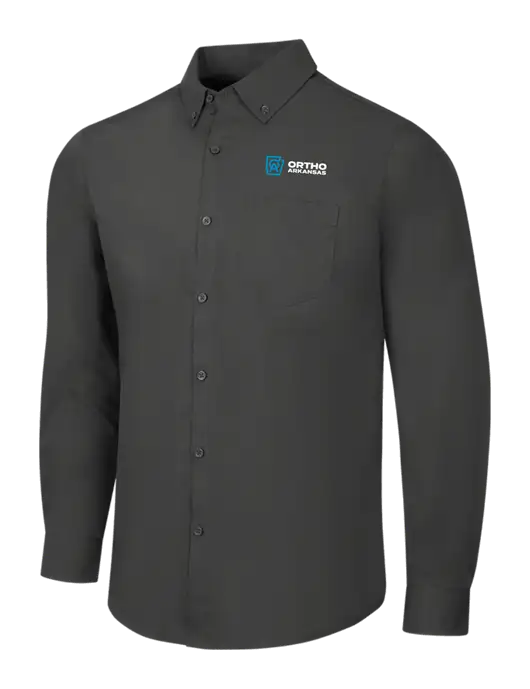 Dark Grey Long Sleeve Carefree Poplin Shirt w/Ortho Logo