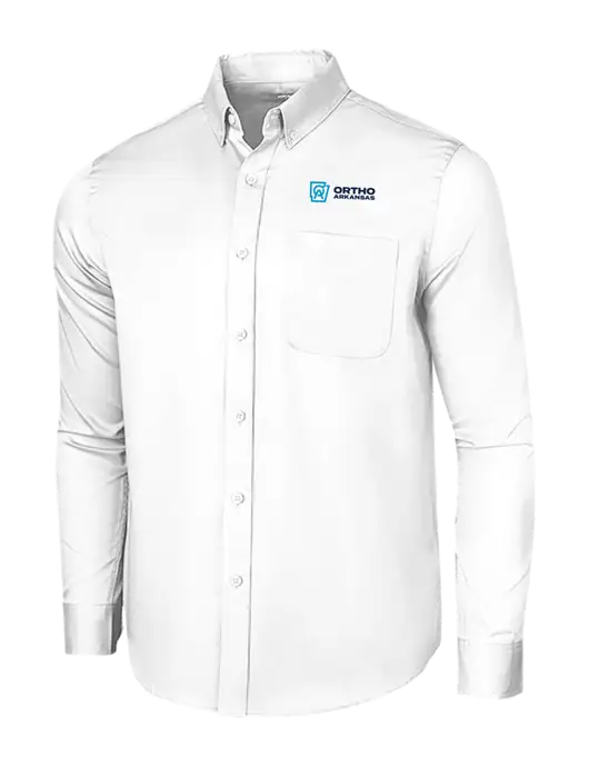 Long Sleeve White Superpro React Twill Shirt w/Ortho Logo