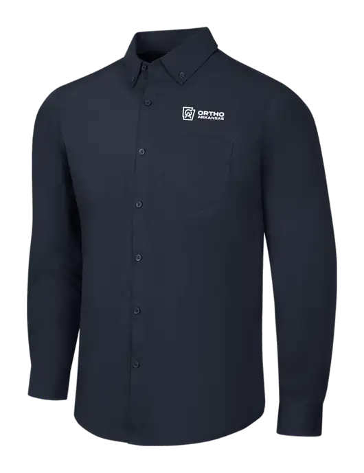 Navy Long Sleeve Carefree Poplin Shirt w/Ortho Logo