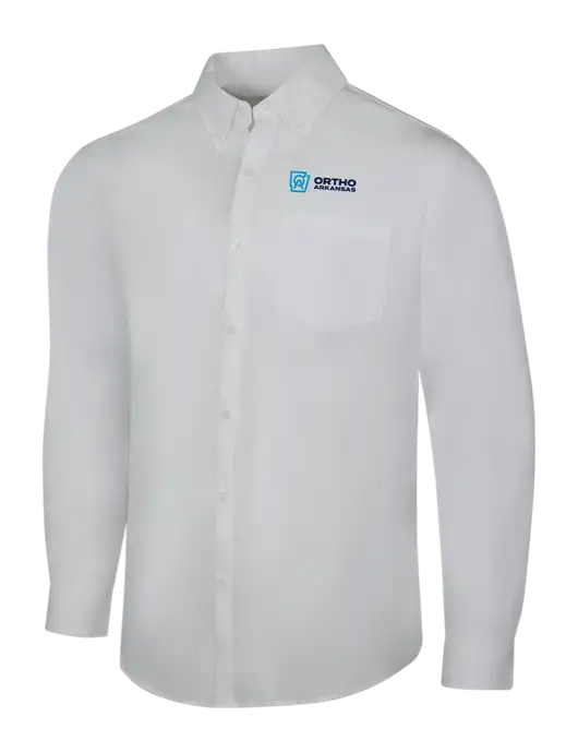 White Long Sleeve Carefree Poplin Shirt w/Ortho Logo
