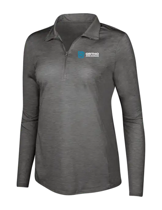 Dark Grey Heather Womens Posicharge Tri-Blend Wicking 1/4 Zip Pullover w/Ortho Logo