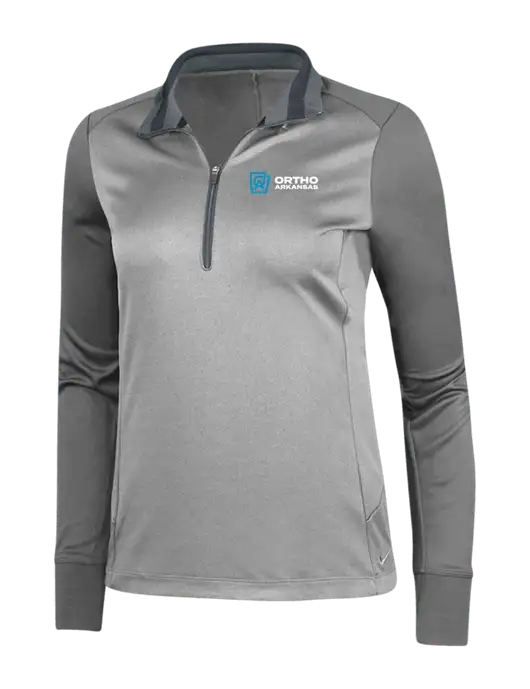 NIKE Athletic Grey/Heather Dark Grey Womens Dry-Fit 1/2 Zip Cover-Up w/Ortho Logo