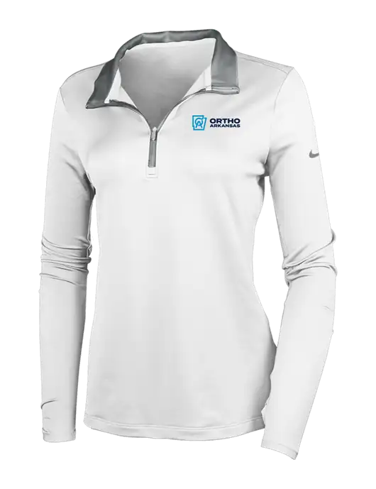 NIKE White/Dark Grey Womens Dry-Fit Stretch 1/2 Zip Cover-Up w/Ortho Logo
