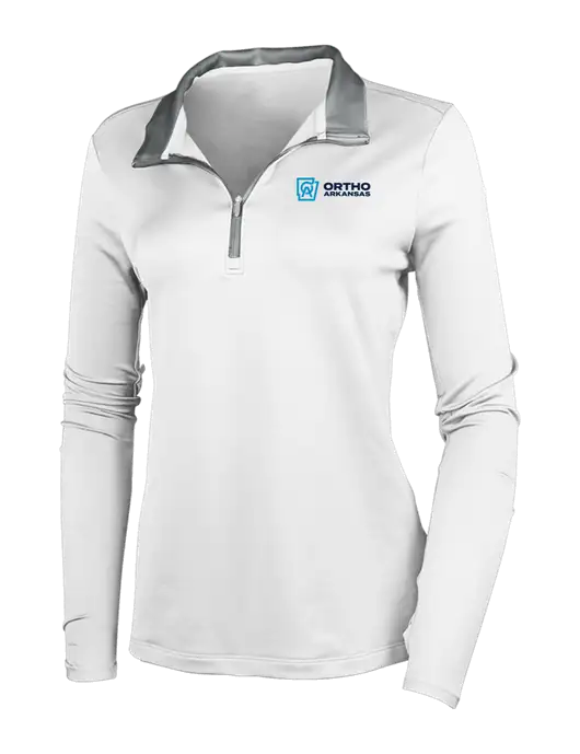 NIKE White/Dark Grey Womens Dry-Fit Stretch 1/2 Zip Cover-Up w/Ortho Logo