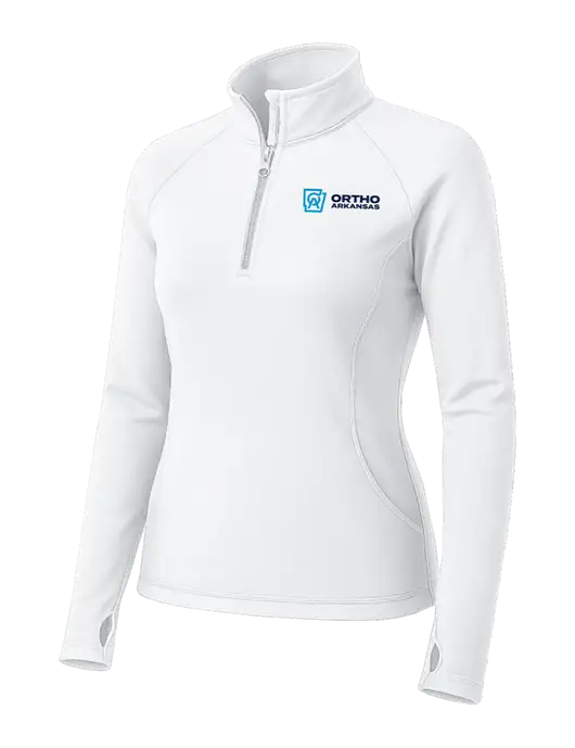 White Womens Sport Wick Stretch 1/4 Zip Pullover w/Ortho Logo