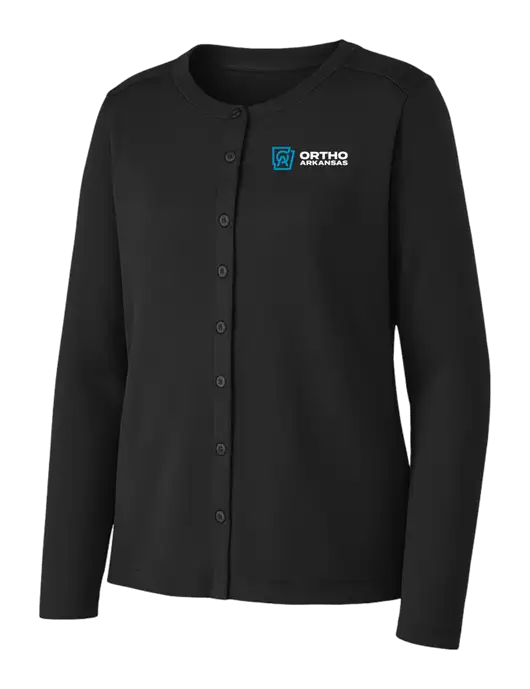 Black Womens Concept Stretch Button-Front Cardigan Sweater w/Ortho Logo