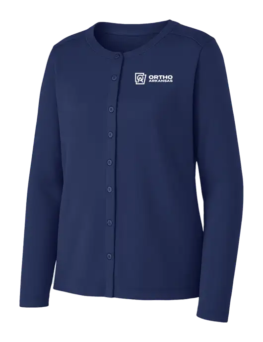 Dress Blue Navy Womens Concept Stretch Button-Front Cardigan Sweater w/Ortho Logo