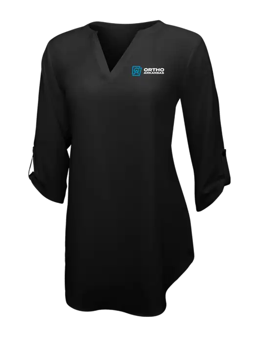 Womens Black 3/4 Sleeve Tunic Blouse w/Ortho Logo
