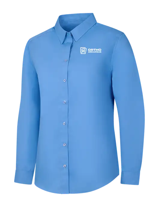 Womens Carolina Blue Long Sleeve Carefree Poplin Shirt w/Ortho Logo