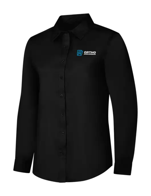 Womens Black Long Sleeve Superpro React Twill Shirt w/Ortho Logo