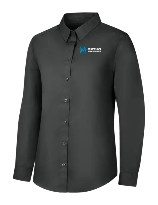 Womens Dark Grey Long Sleeve Carefree Poplin Shirt w/Ortho Logo