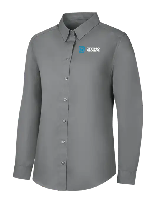 Womens Medium Grey Long Sleeve Carefree Poplin Shirt w/Ortho Logo