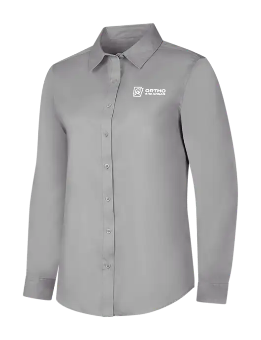 Light Grey Womens Long Sleeve Superpro React Twill Shirt w/Ortho Logo