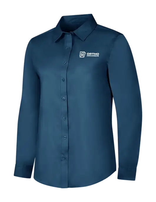 Light Navy Womens Long Sleeve Superpro React Twill Shirt w/Ortho Logo