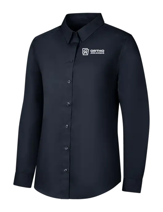Womens River Blue Navy Long Sleeve Carefree Poplin Shirt w/Ortho Logo