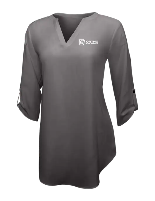 Dark Grey Womens 3/4 Sleeve Tunic Blouse w/Ortho Logo