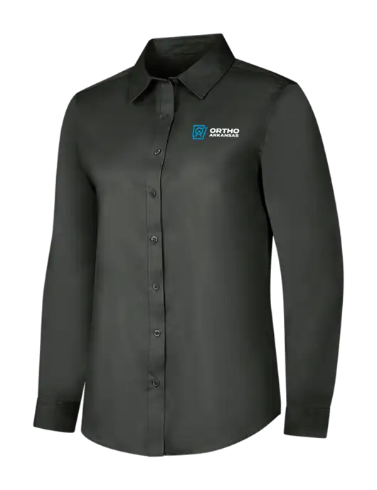 Dark Grey Womens Long Sleeve Superpro React Twill Shirt w/Ortho Logo