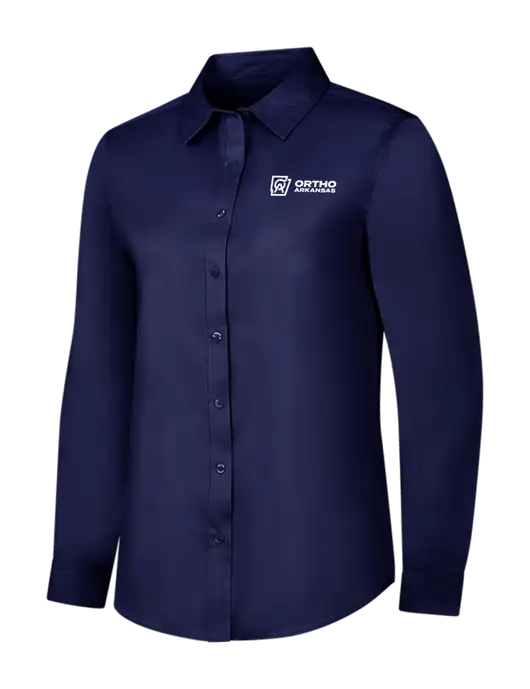 Navy Womens Long Sleeve Superpro React Twill Shirt w/Ortho Logo