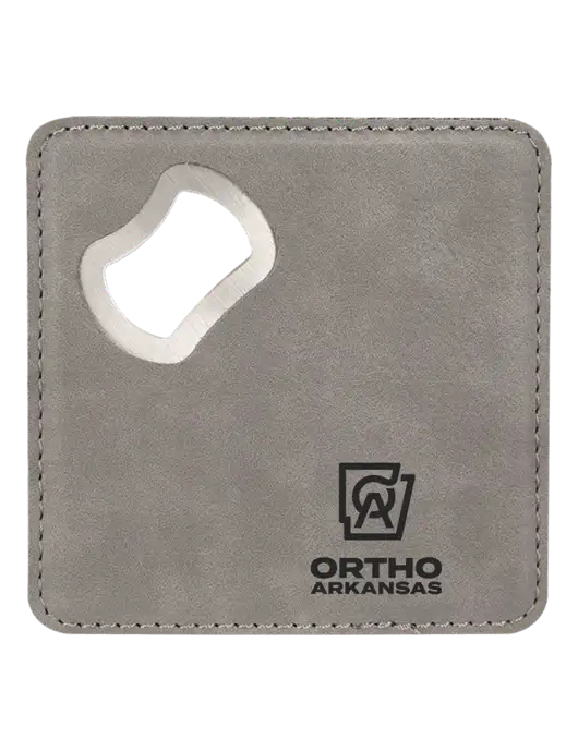 Grey Leatherette Coaster with Bottle Opener w/Ortho Logo