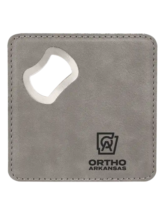 Grey Leatherette Coaster with Bottle Opener w/Ortho Logo