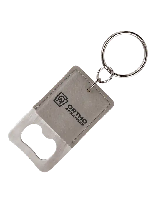 Grey Leatherette Rectangle Bottle Opener Keychain w/Ortho Logo