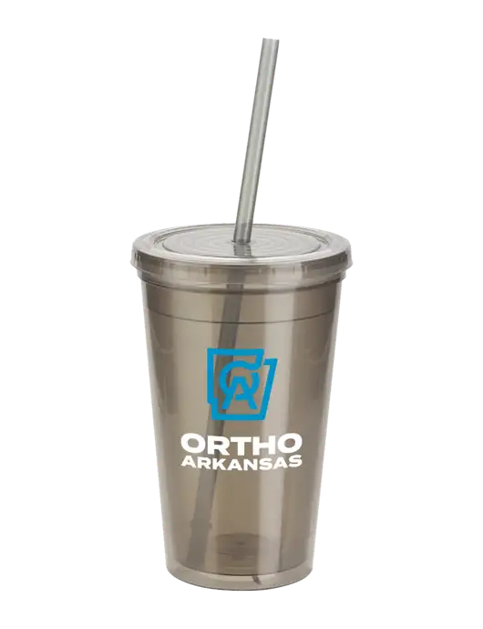Sorrento Medium Grey 16 oz Tumbler with Lid & Straw w/Ortho Logo