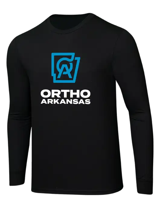 Simply Soft Long Sleeve Black 4.5 oz, Poly/Combed Ring Spun Cotton T-Shirt w/Ortho Logo